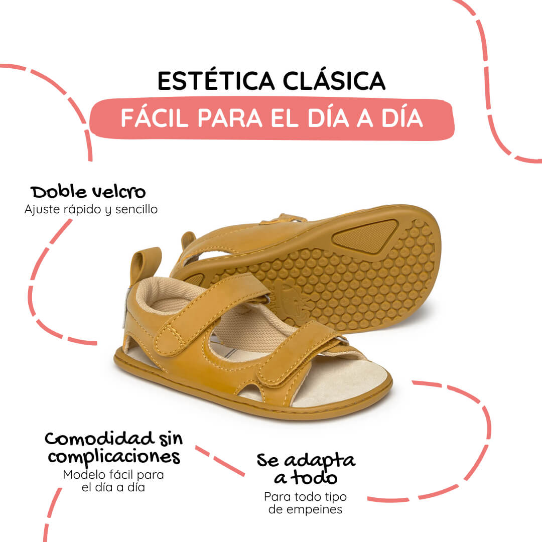 sandalia doble velcro barefoot infantil mostaza Saler rocker ss26 02 | Mostaza Microfibra Nobuck