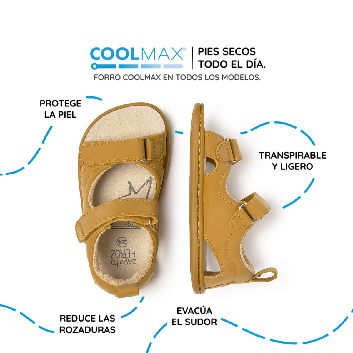 sandalia doble velcro barefoot infantil mostaza Saler rocker ss26 03 | Mostaza Microfibra Nobuck