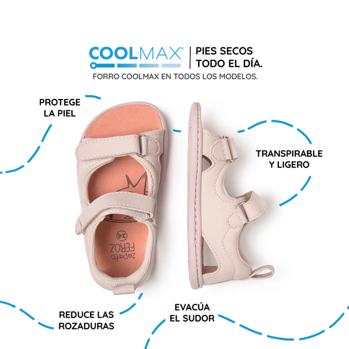 sandalia doble velcro barefoot infantil rosa palo Saler rocker ss26 Palo 03 | Rosa Palo Microfibra Nobuck