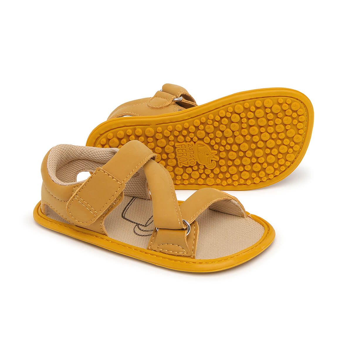 sandalia minimalista respetousa infantil mostaza oliva rocker ss25 02 | Mostaza Microfibra Nobuck