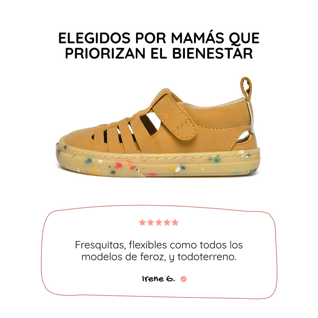 sandalia trenzada respetuosa infantil mostaza tabarca rocker ss26 01 | mostaza microfibra nobuck
