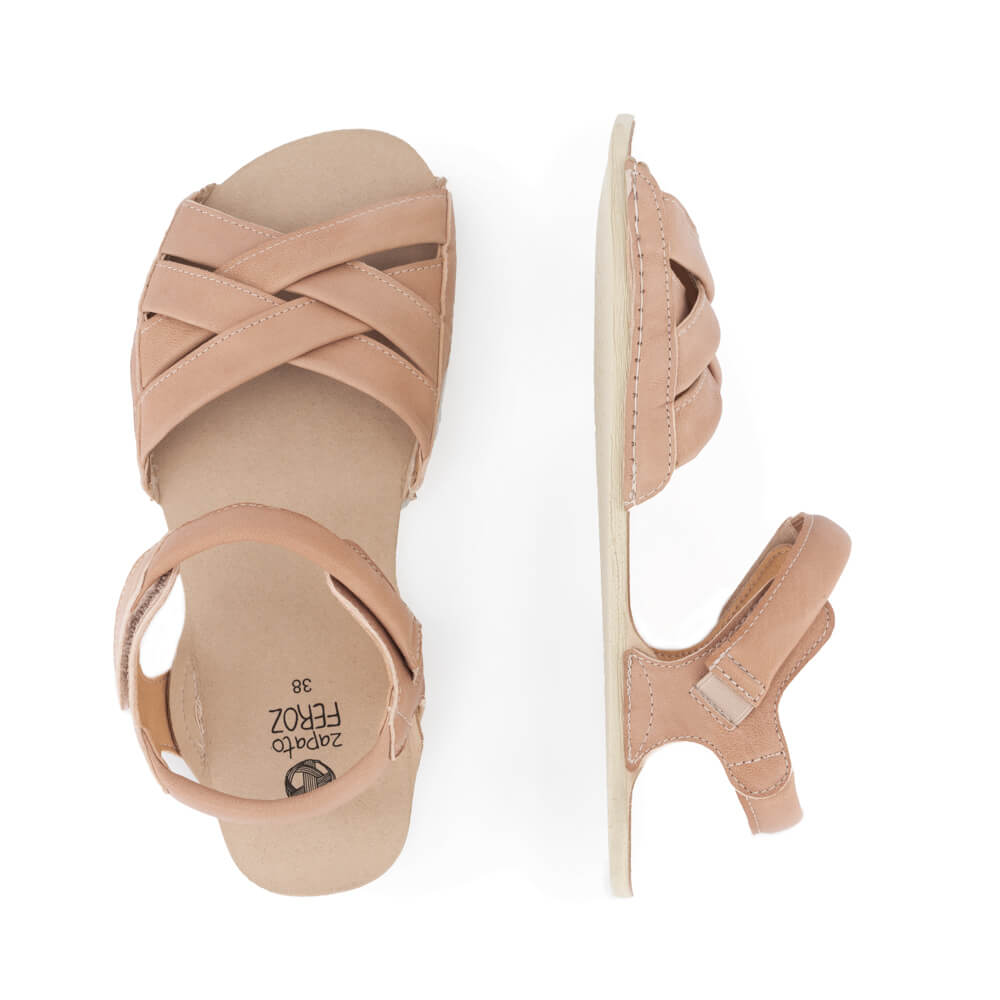 sandalias barefoot suela flexible blanda transpirable mujer hombre color rosa claro palido primavera verano gandia ss24_03