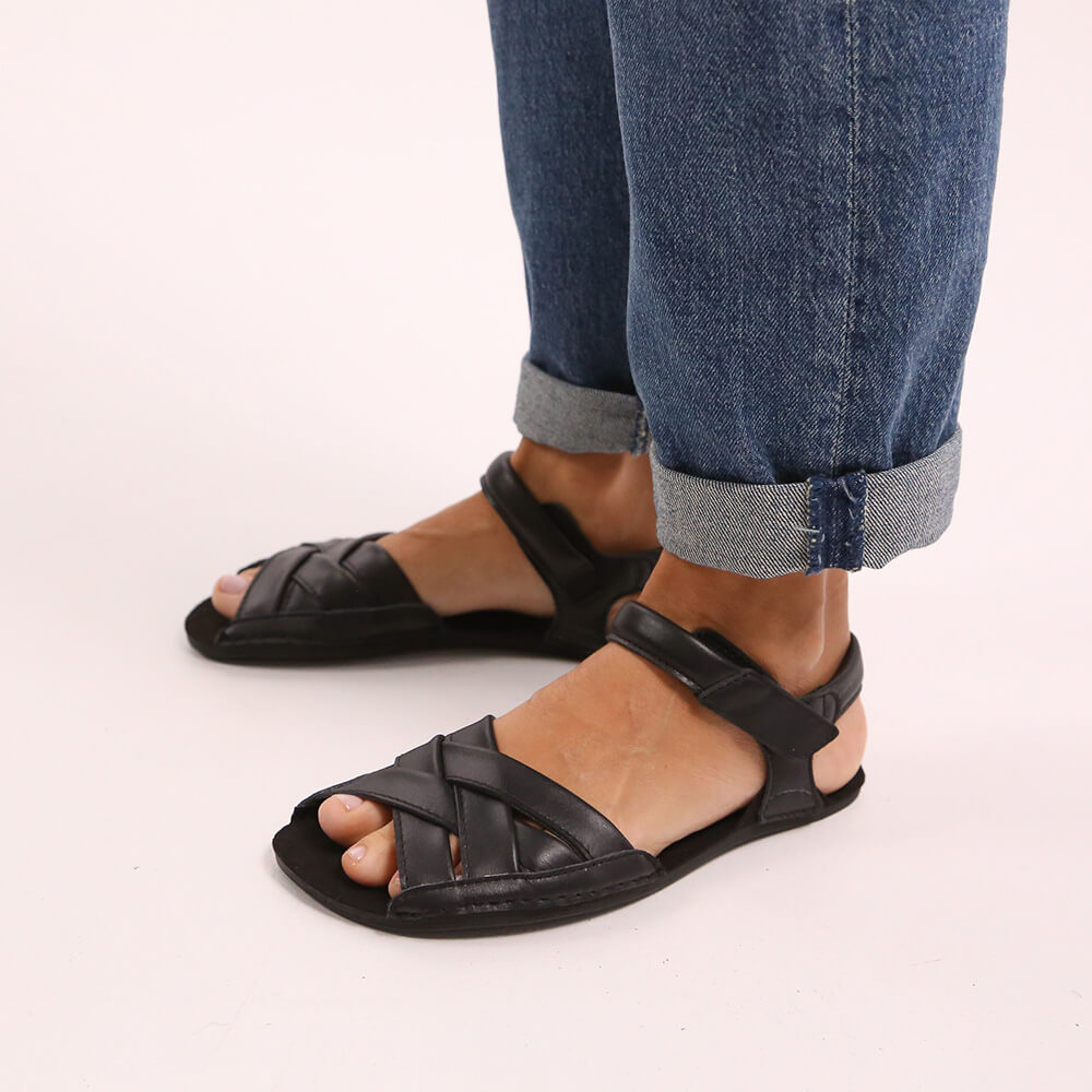 sandalias barefoot suela flexible blanda transpirable mujer hombre primavera verano gandia ss226 Piel negro | Negro Microfibra Serraje