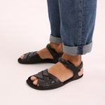 sandalias barefoot suela flexible blanda transpirable mujer hombre primavera verano gandia ss226 Piel negro | Negro Microfibra Serraje
