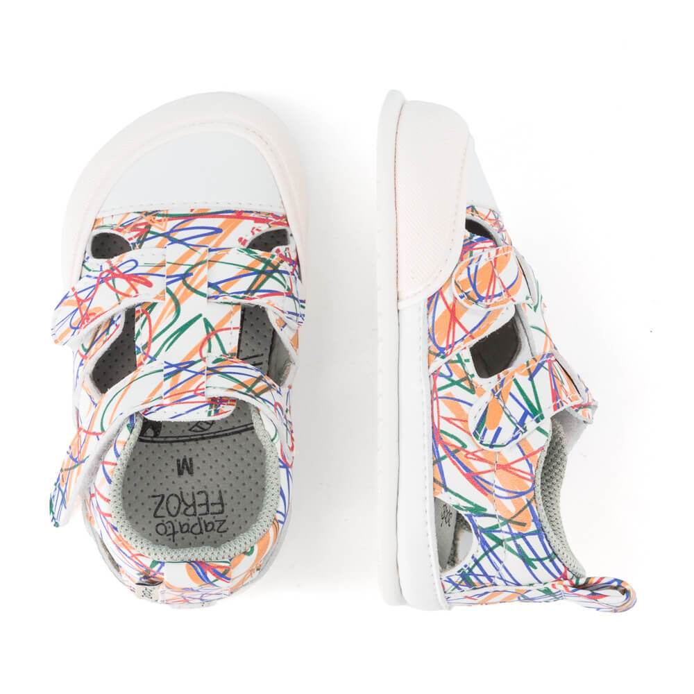 sandalias minimalistas microfibra rayas multicolor primeros pasos bebe javea feroz risco ss24