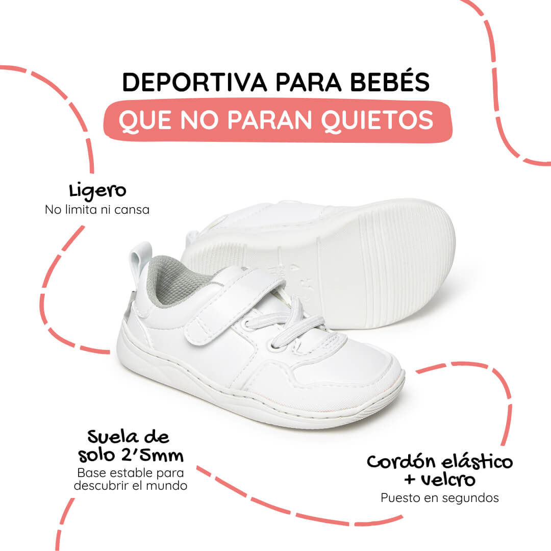 zapatilla deportiva bebe feroz barefoot blanco olocau ss26 02 | blanco microfibra
