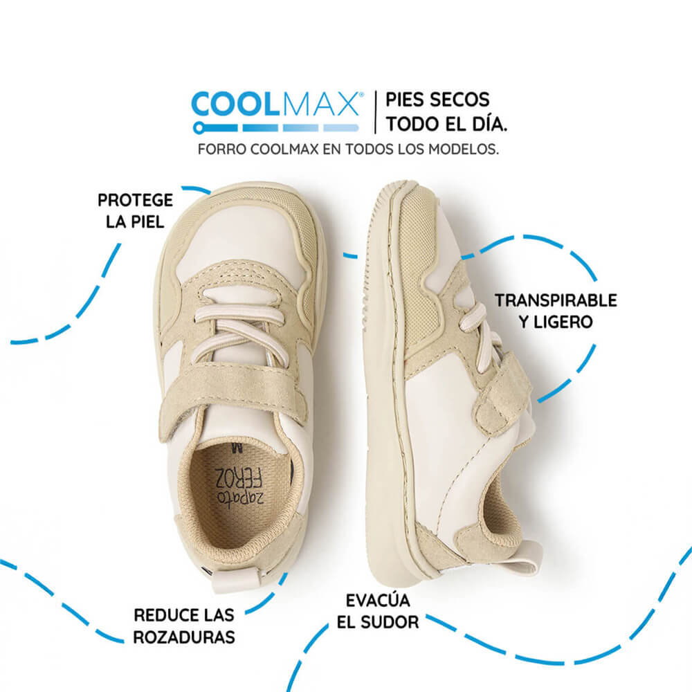 zapatilla deportiva infantil barefoot beige olocau feroz 03 | beige microfibra microserraje