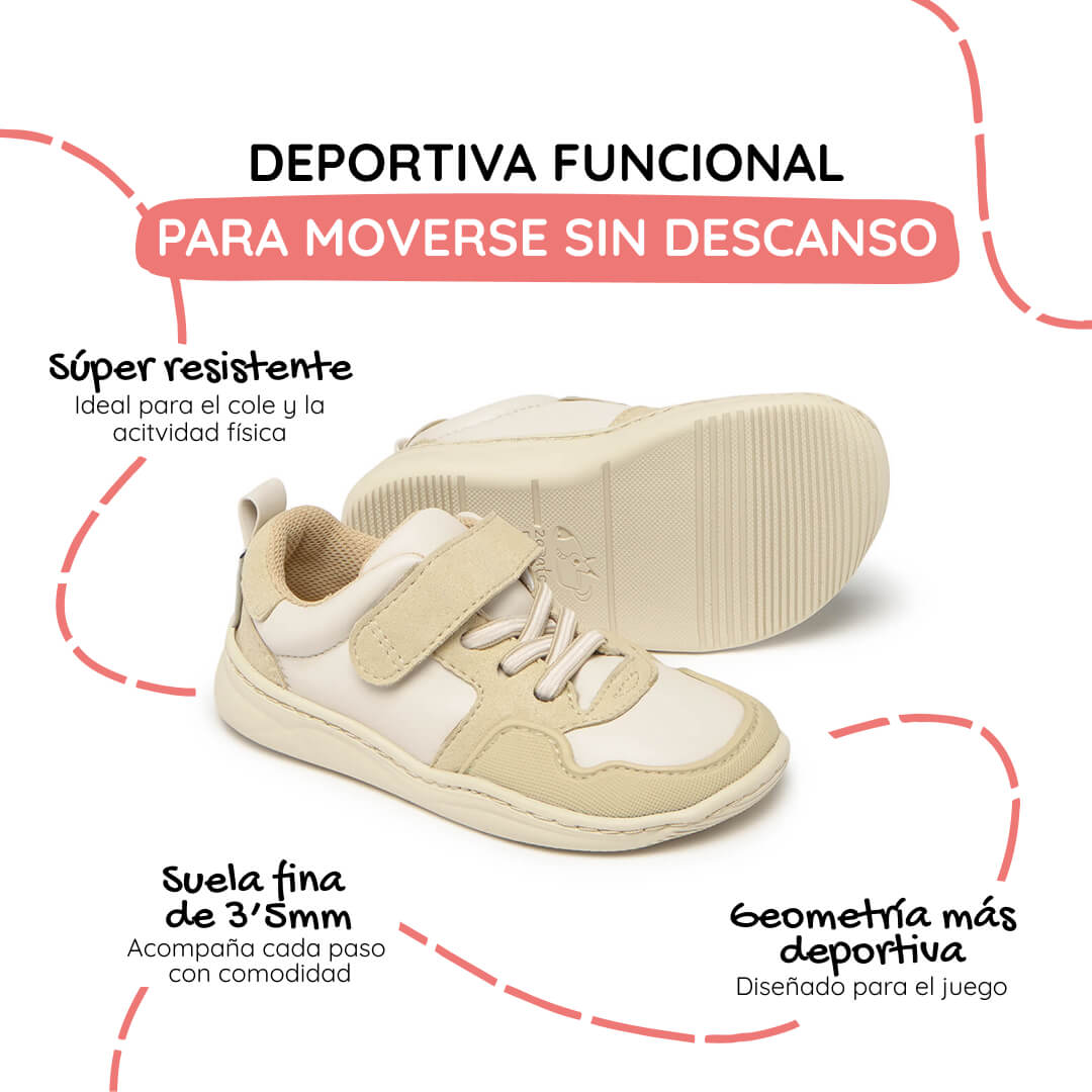 zapatilla deportiva infantil barefoot beige olocau rocker 1000 |Beige Microfibra Micronobuck