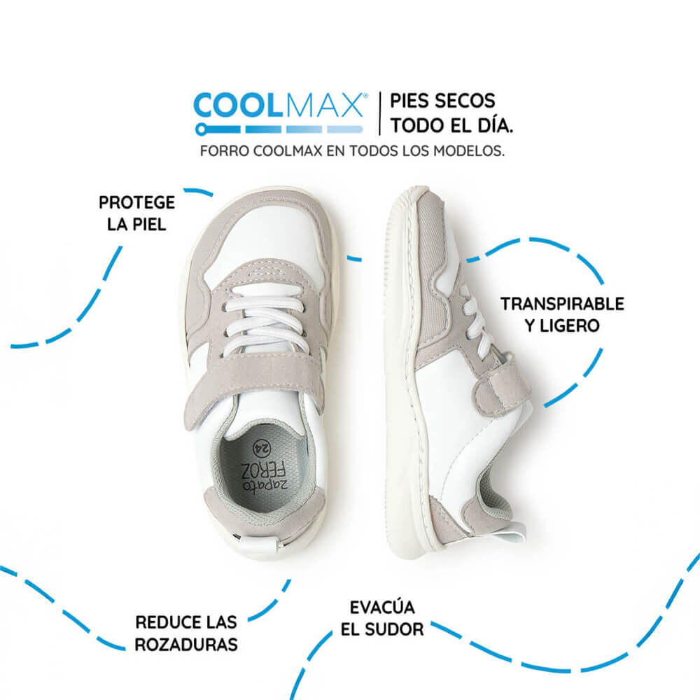 zapatilla deportiva infantil barefoot blanco gris olocau rocker 03 | Blanco Gris Microfibra Micronobuck