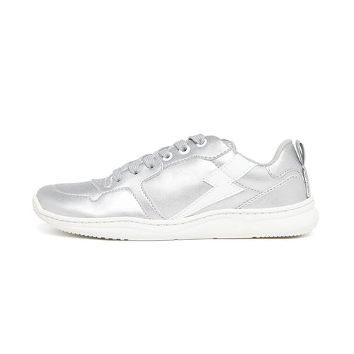 Zapatilla deportiva infantil barefoot blanco plata olocau rocker rayo 01  | Plata Rayo Microfibra