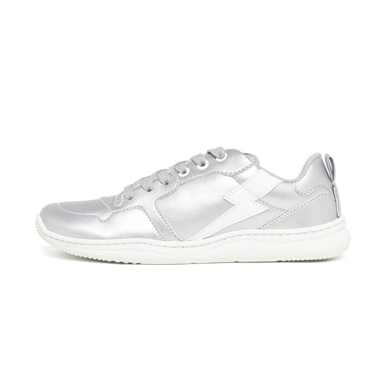 Zapatilla deportiva infantil barefoot blanco plata olocau rocker rayo 01  | Plata Rayo Microfibra