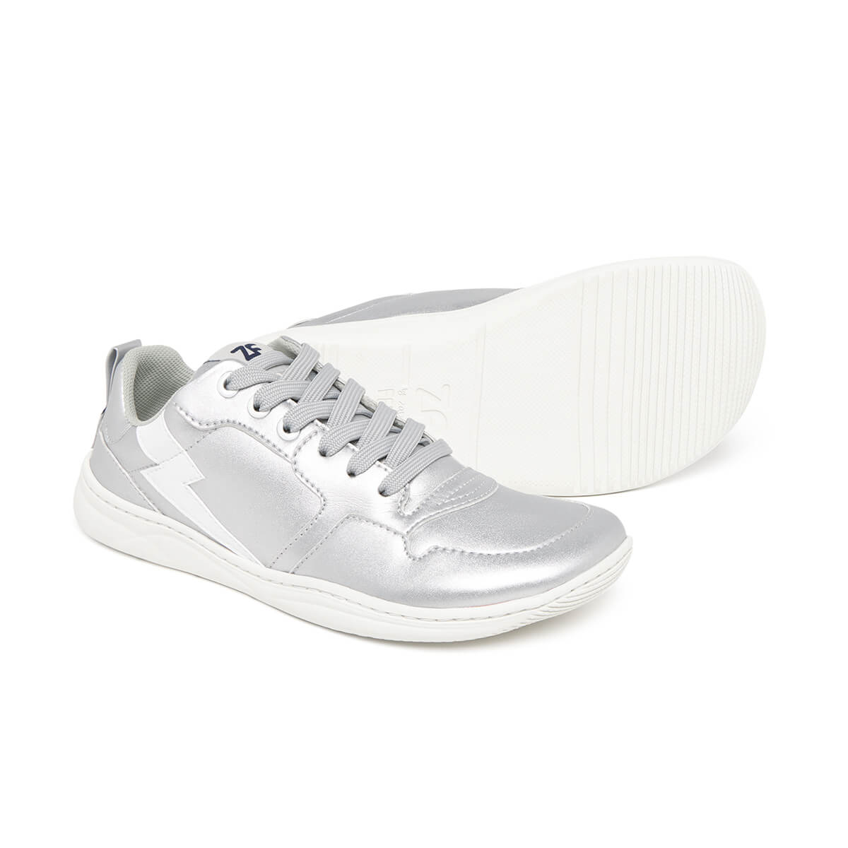 Zapatilla deportiva infantil barefoot blanco plata olocau rocker rayo 02 | Plata Rayo Microfibra