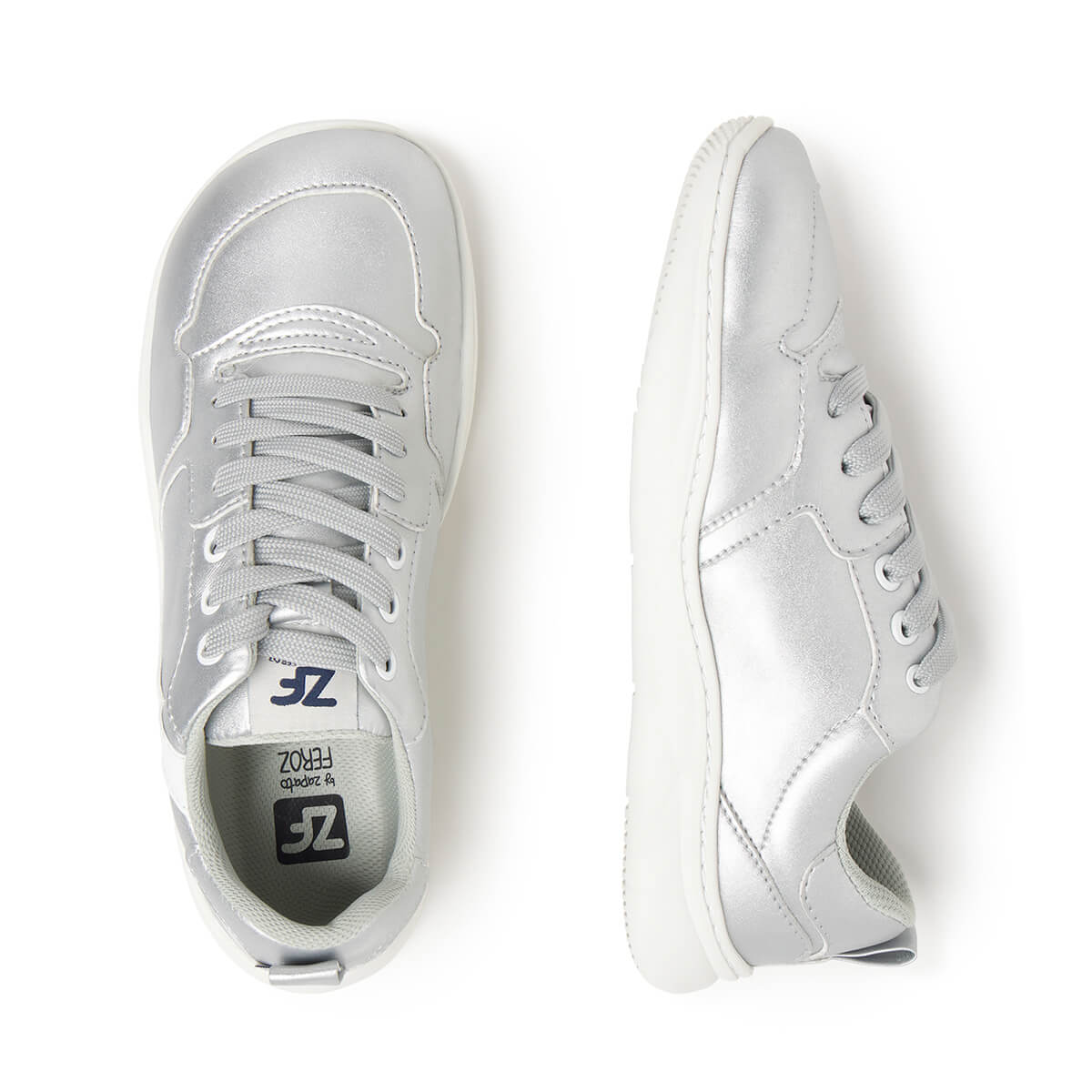 Zapatilla deportiva infantil barefoot blanco plata olocau rocker rayo 03 | Plata Rayo Microfibra