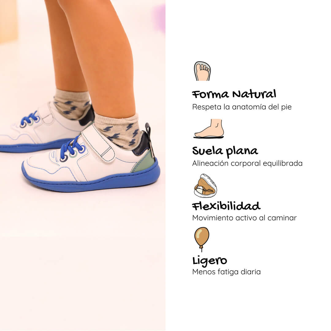 zapatilla deportiva infantil rocker barefoot blanco azul olocau ss26 03