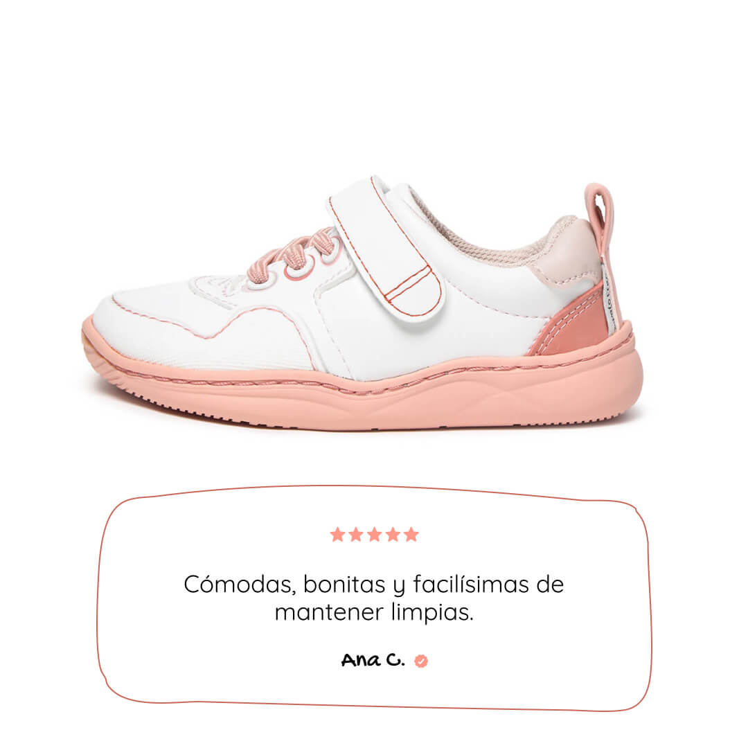 zapatilla deportiva infantil rocker barefoot blanco rosa olocau ss26 01