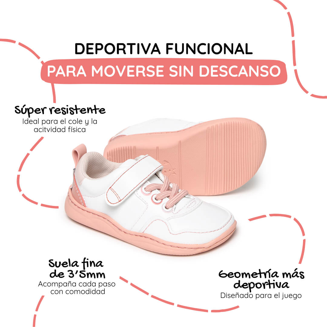 zapatilla deportiva infantil rocker barefoot blanco rosa olocau ss26 02