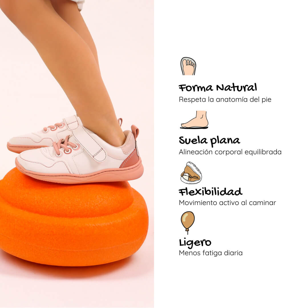 zapatilla deportiva infantil rocker barefoot blanco rosa olocau ss26 03