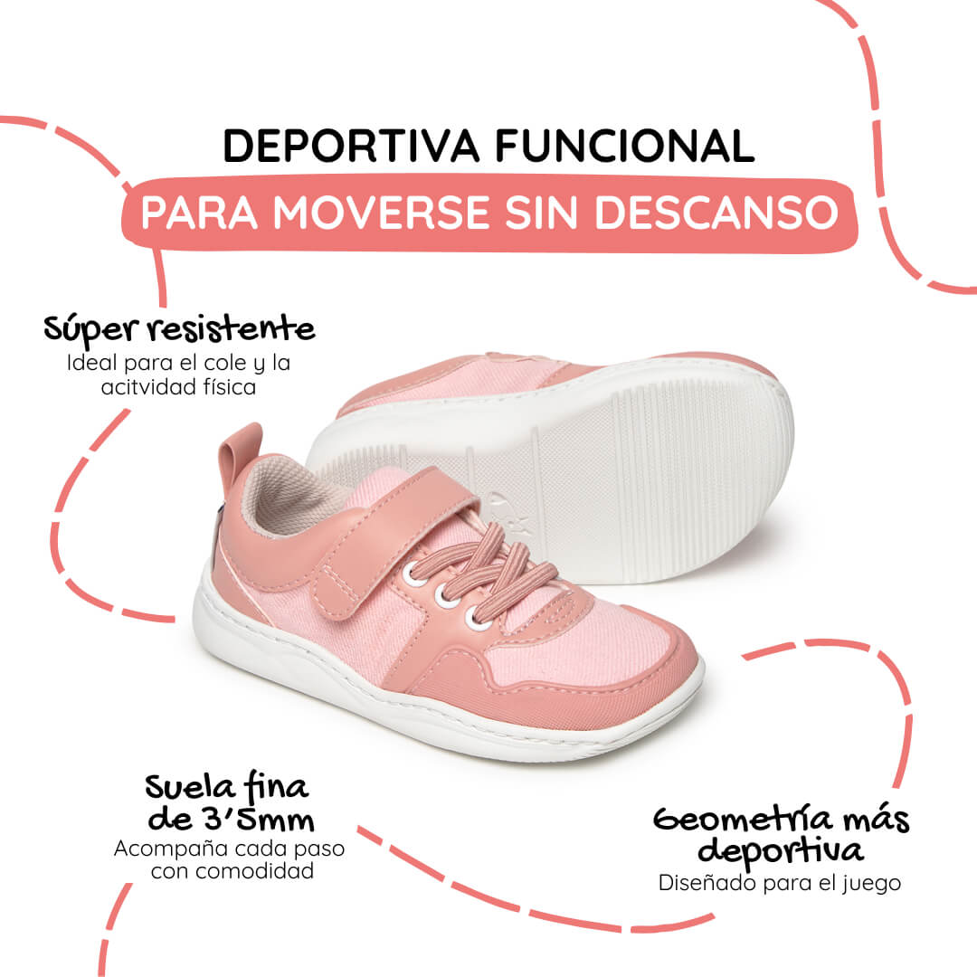 zapatilla deportiva infantil rocker barefoot rosa olocau ss26 02 | rosa microfibra tejano