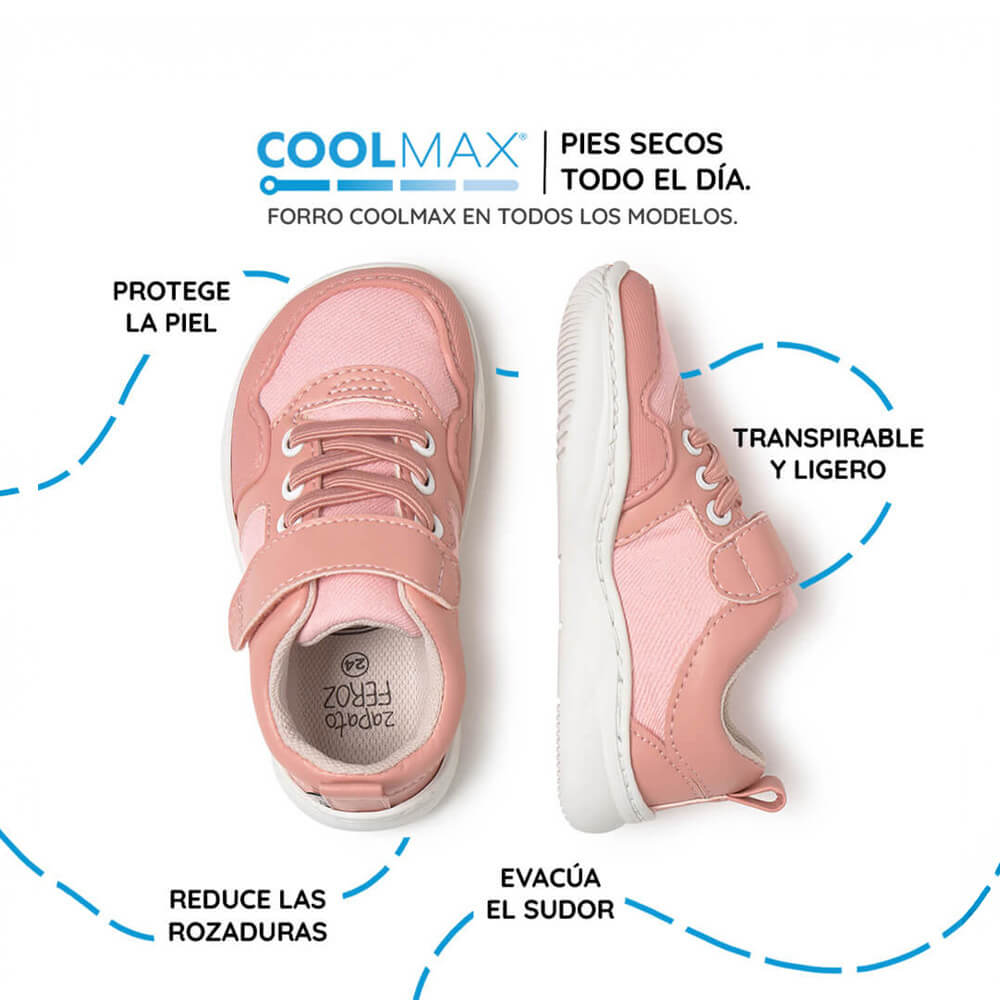 zapatilla deportiva infantil rocker barefoot rosa olocau ss26 | rosa microfibra tejano