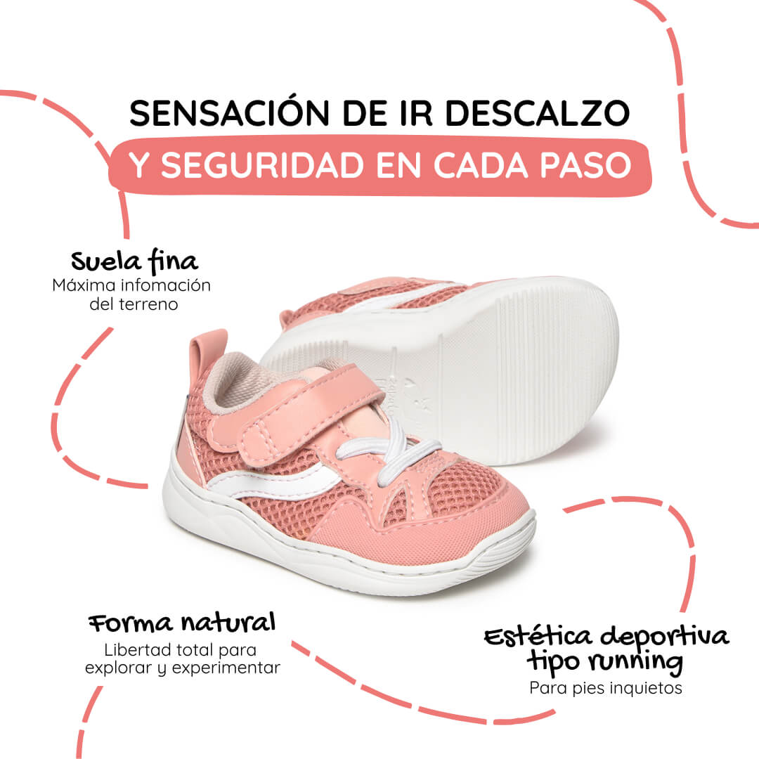 zapatillas barefoot bebes rosa movimiento natural tibi feroz ss26 02 | rosa microfibra rejilla