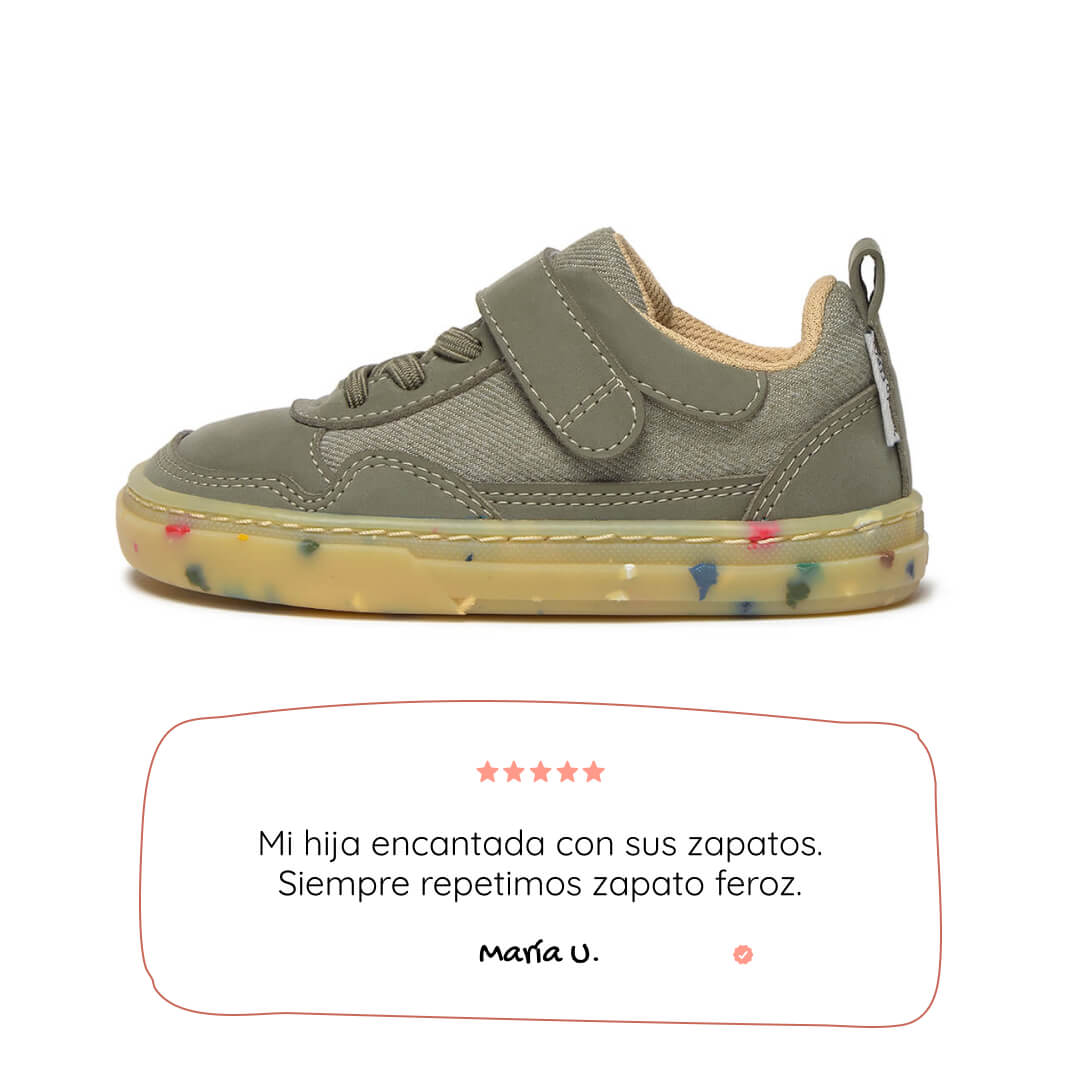 zapatillas barefoot veganas sostenibles infantil color verde kaki caqui faura rocker ss26 01