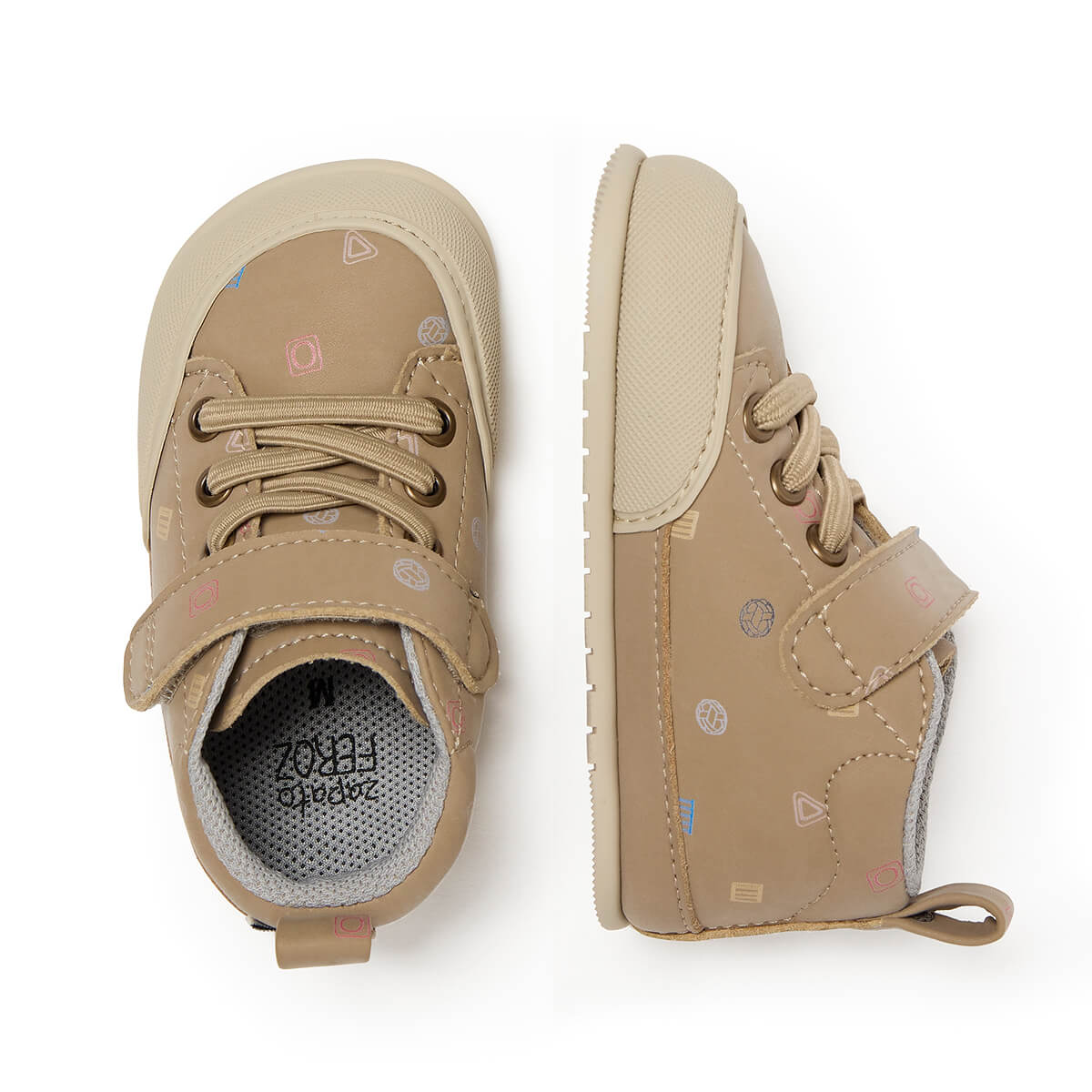 zapatillas botas botines cordones velcro microfibra nobuck bebe color beige beis piedra jucar pikler feroz aw24 03