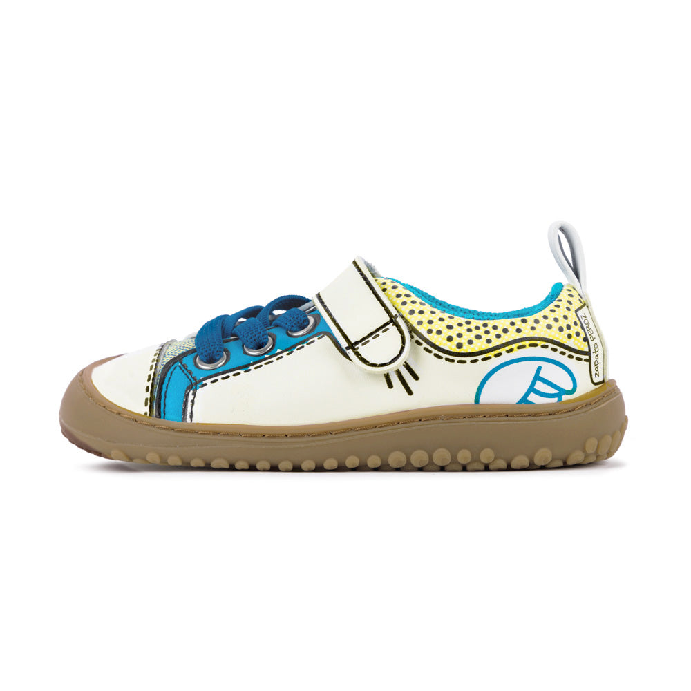 paterna-rocker-comic Azul Microfibra zapatillas minimalistas colores bebes. Desarrollo natural del pie. Barefoot