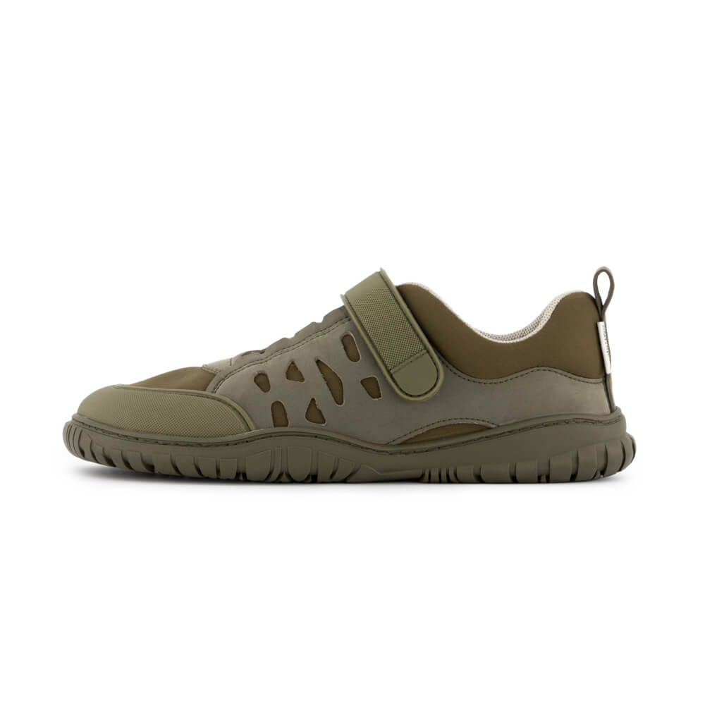 zapatillas minimalistas forma pie puntera goma suela todoterreno hombre mujer color verde onil kaki 01