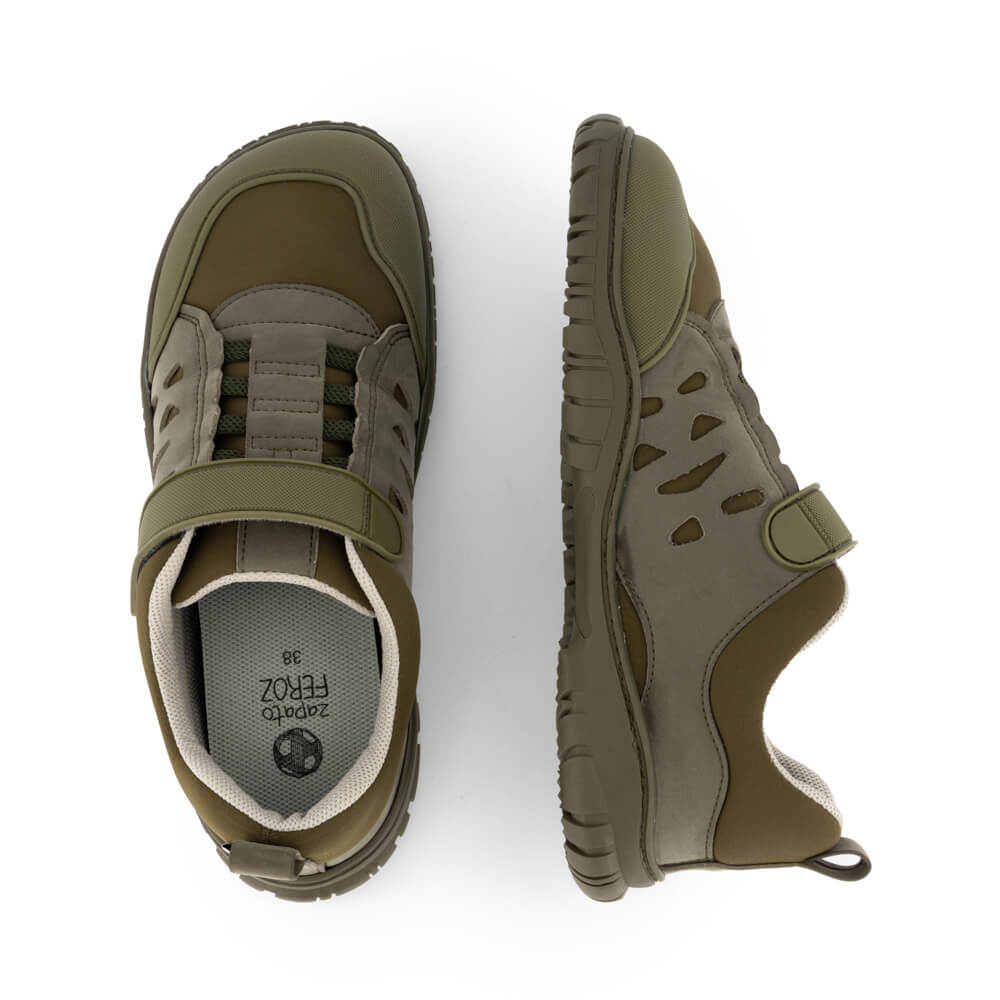 zapatillas minimalistas forma pie puntera goma suela todoterreno hombre mujer color verde onil kaki 03