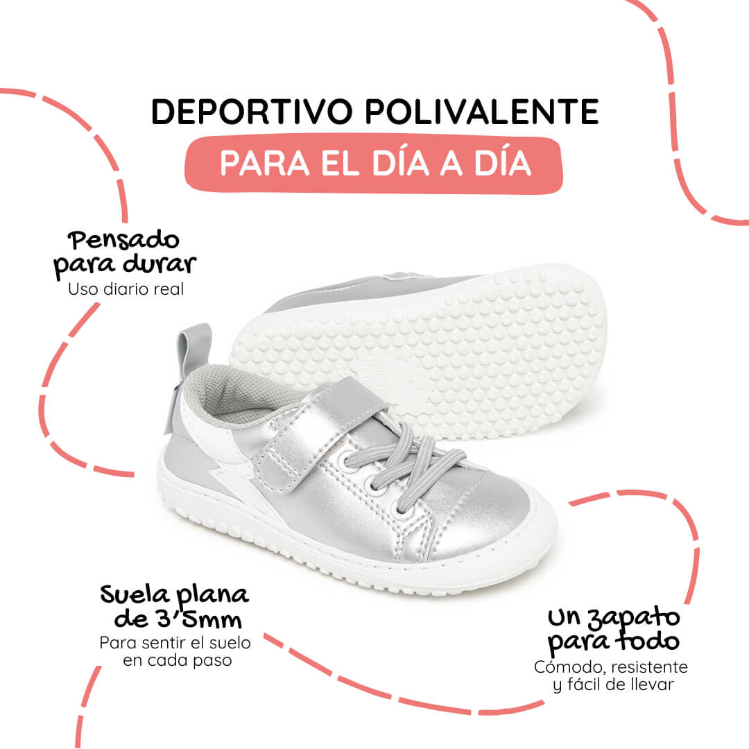 zapatillas respetuosas veganas estilo casual rocker plata blanco paterna rayo 1000