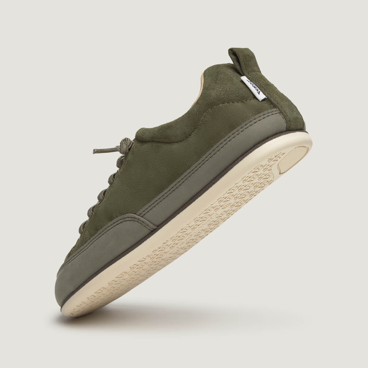 zapato respetuoso barefoot jerica freekers adulto | kaki serraje reciclado microfibra | detalle
