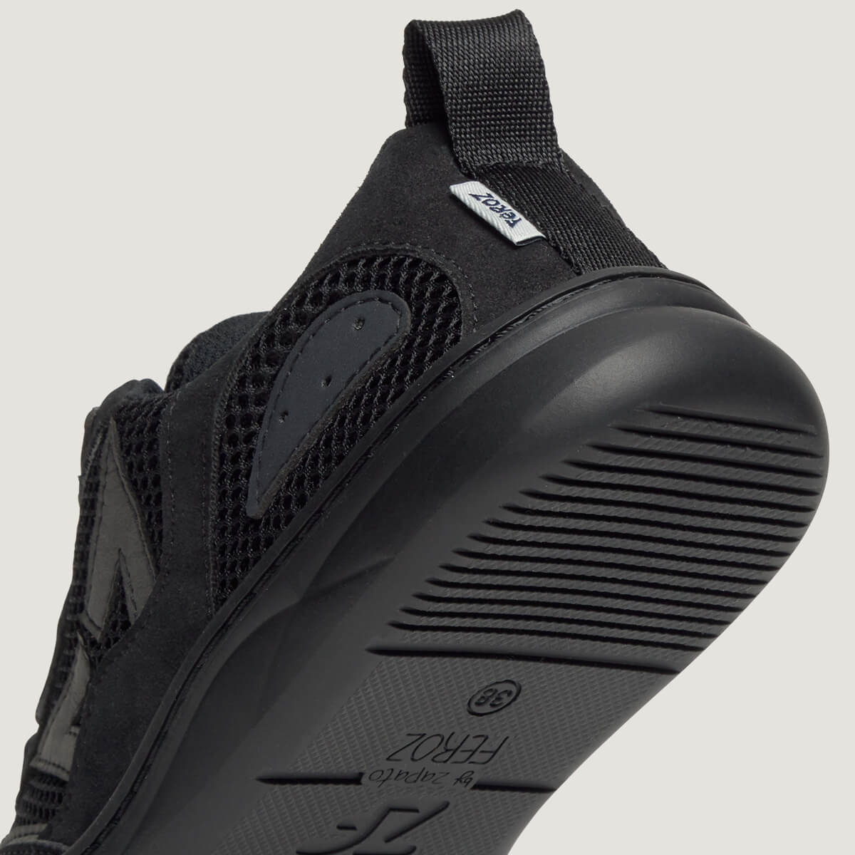 detalle zapato respetuoso barefoot tibi freekers adulto | FZ Negro Serraje Reciclado