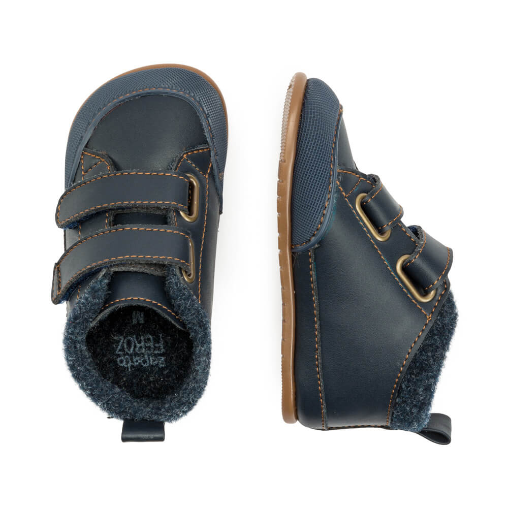 calzado infantil respetuoso borrego bota velcro calentitas piel feroz lirira azul AW22 03