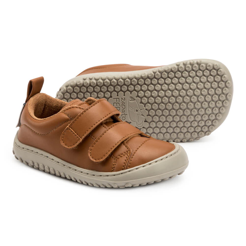 zapatillas deportivas infantiles nobuck calzado minimalista ninos velcro colores rocker moraira feroz marron AW22 02