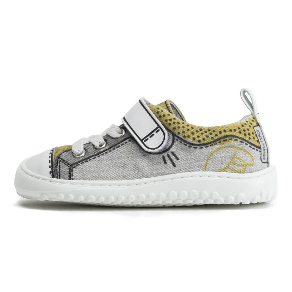 zapato infantil cordones flexible comodo diseño Paterna Comic amarillo gris SS22 01